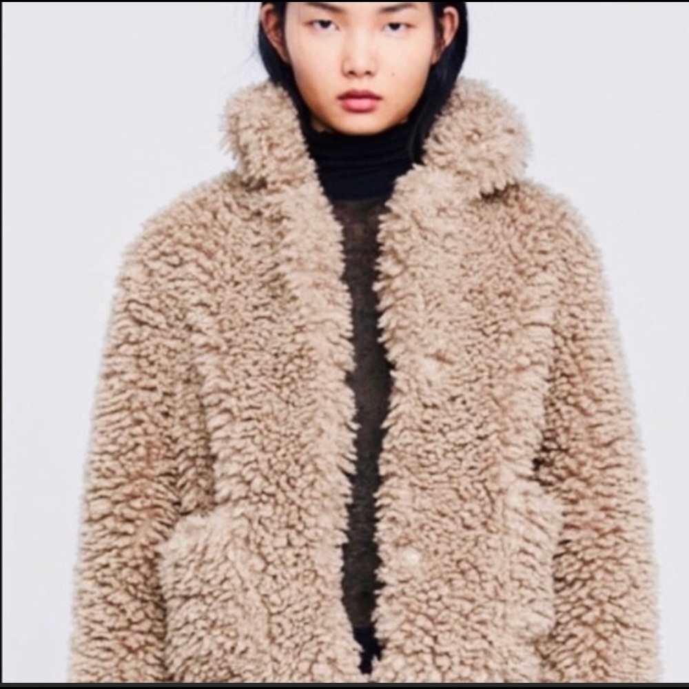 ZARA Teddy Sherpa Fluffy Faux Fur Coat EUC